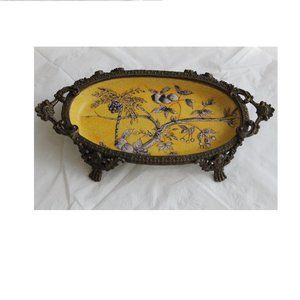 VINTAGE Bright Yellow Porcelain Dish Trinket Tray